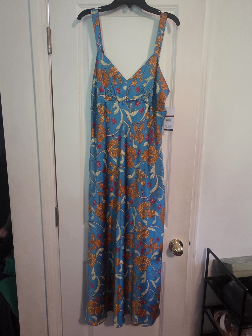 Turquoise Floral Maxi Dress with V-Neck and Wide Straps